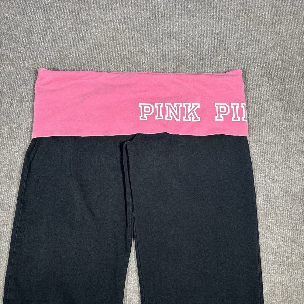 Victoria Secret PINK Yoga Pants Womens L Short Black Pink Foldover Flare Y2K - Picture 2 of 8
